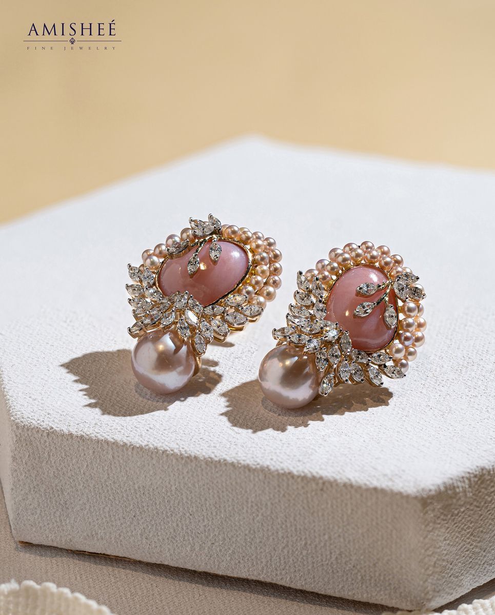 Image of Rose Pearl Earrings with Quartz