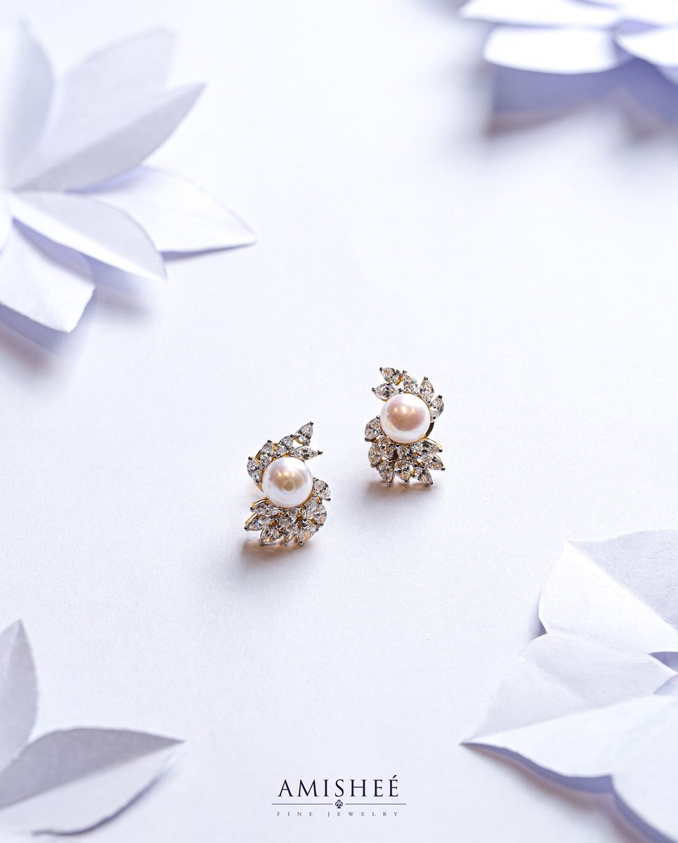 Image of Sea Pearl Earrings with Diamonds