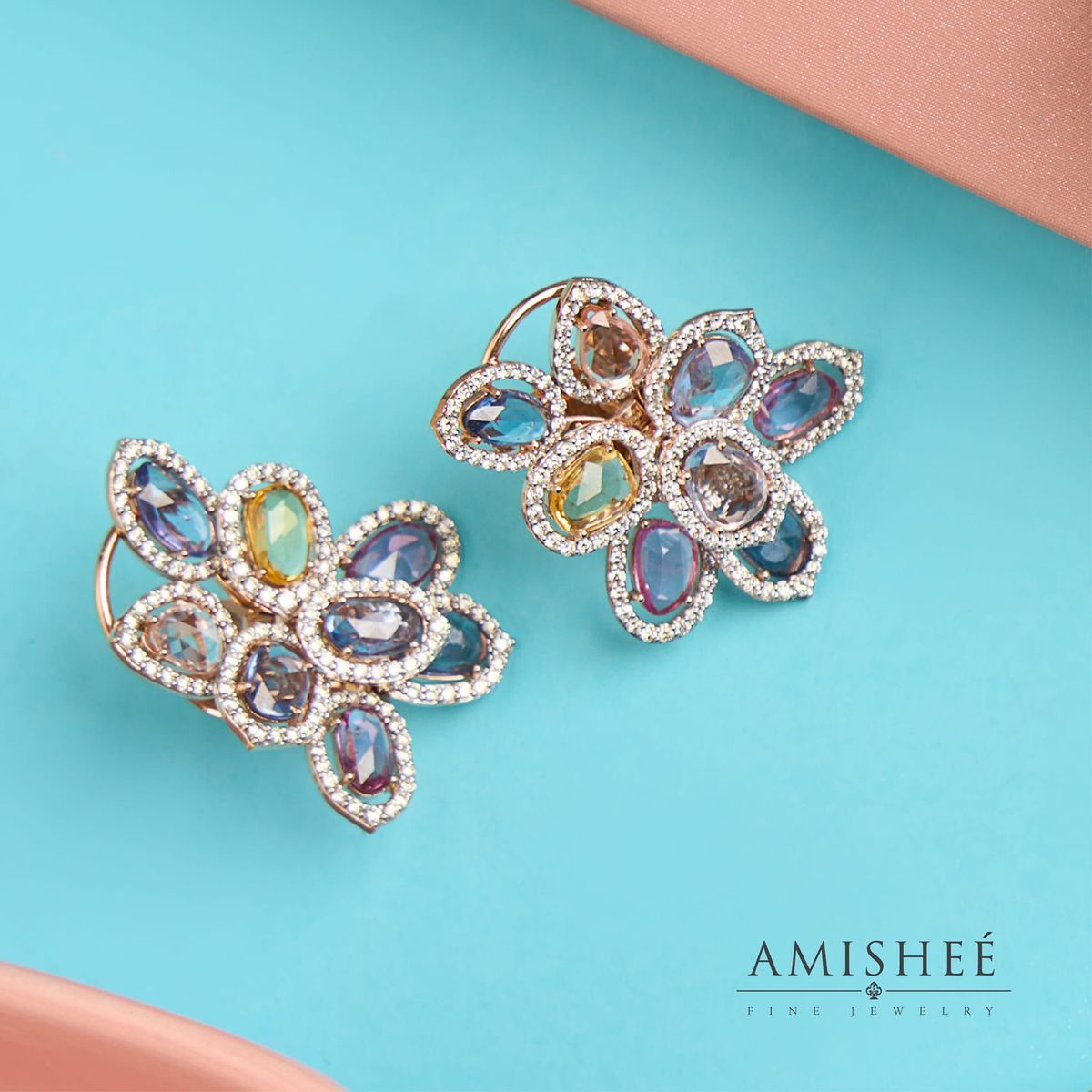 Image of Floral Earrings with Precious Stones