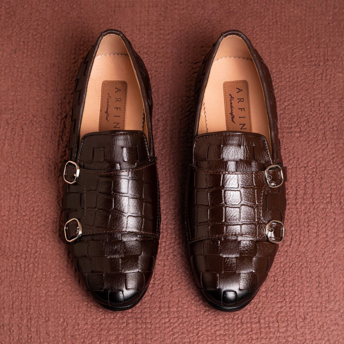 Square Braided Double Monk Loafer with Burnt Tip Image