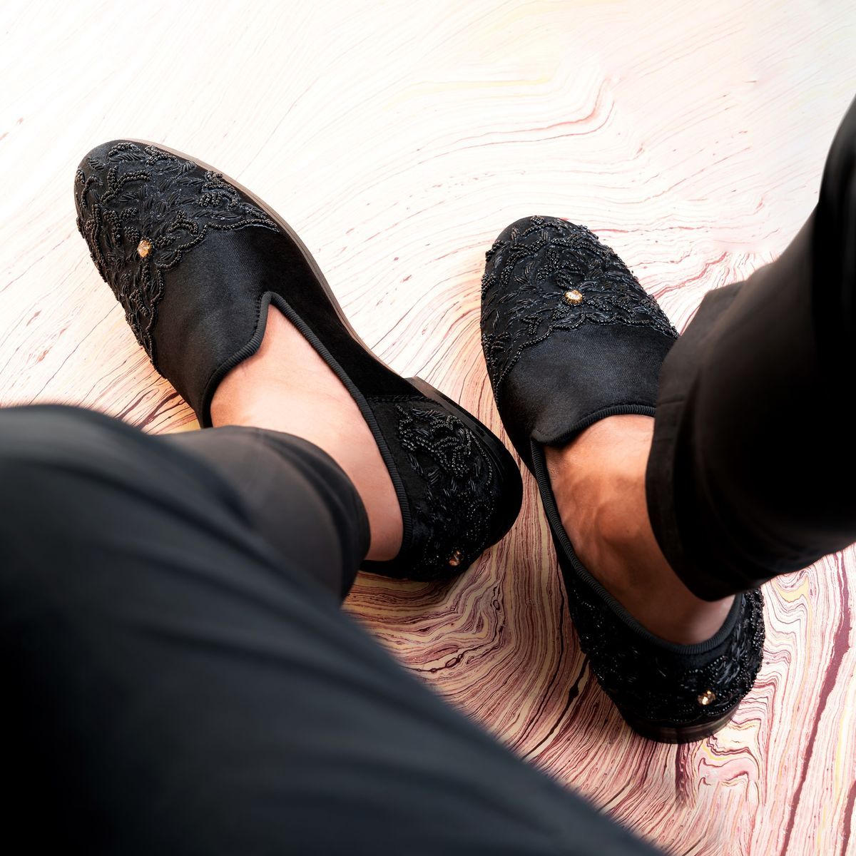 Black on Black Zardozi Velvet Slip-On Image