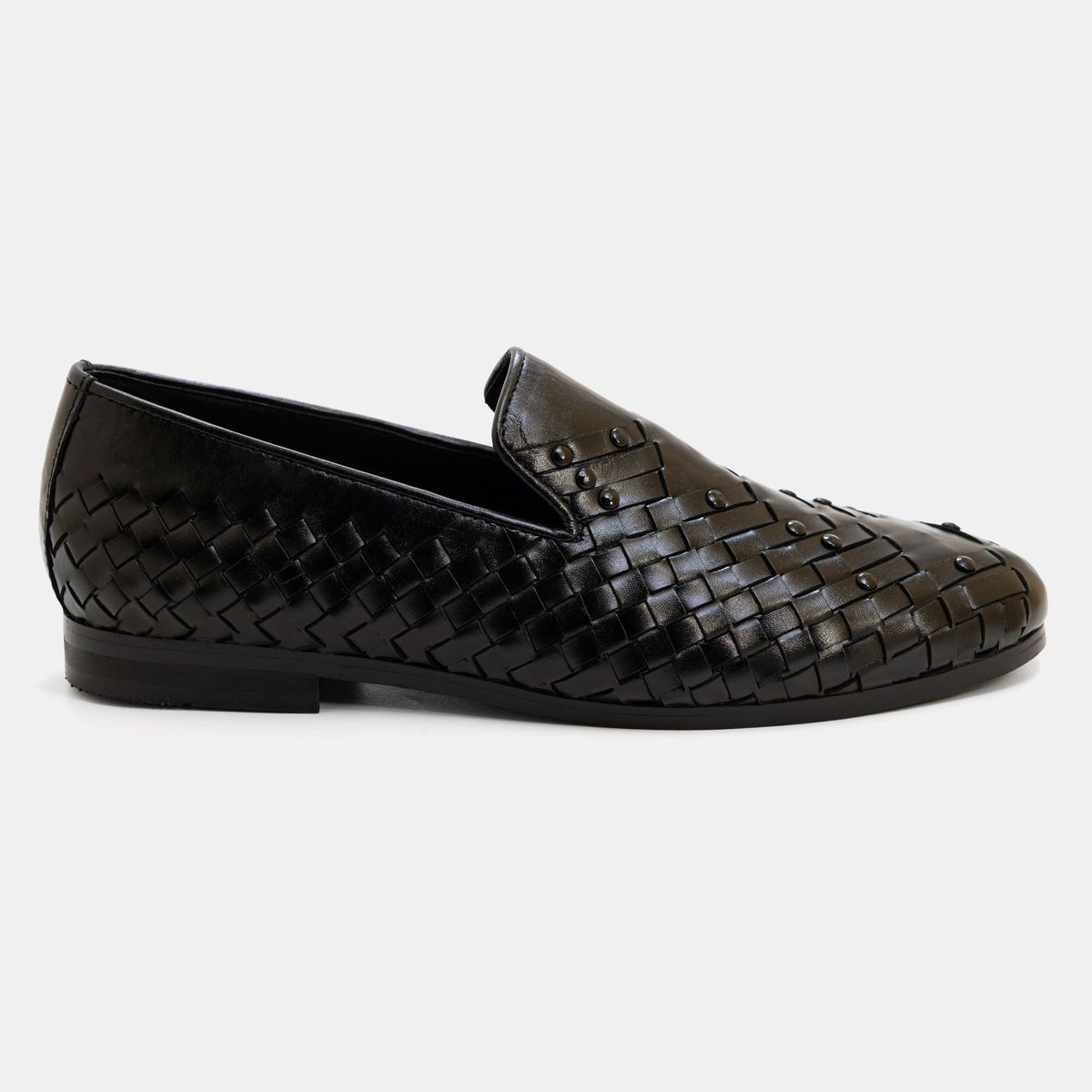 Studded Loafer in Crossed Braid