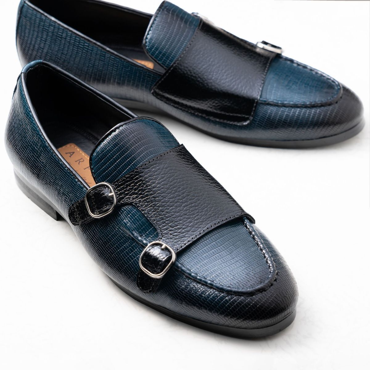 Navy Blue Square Double Monk Loafer Image