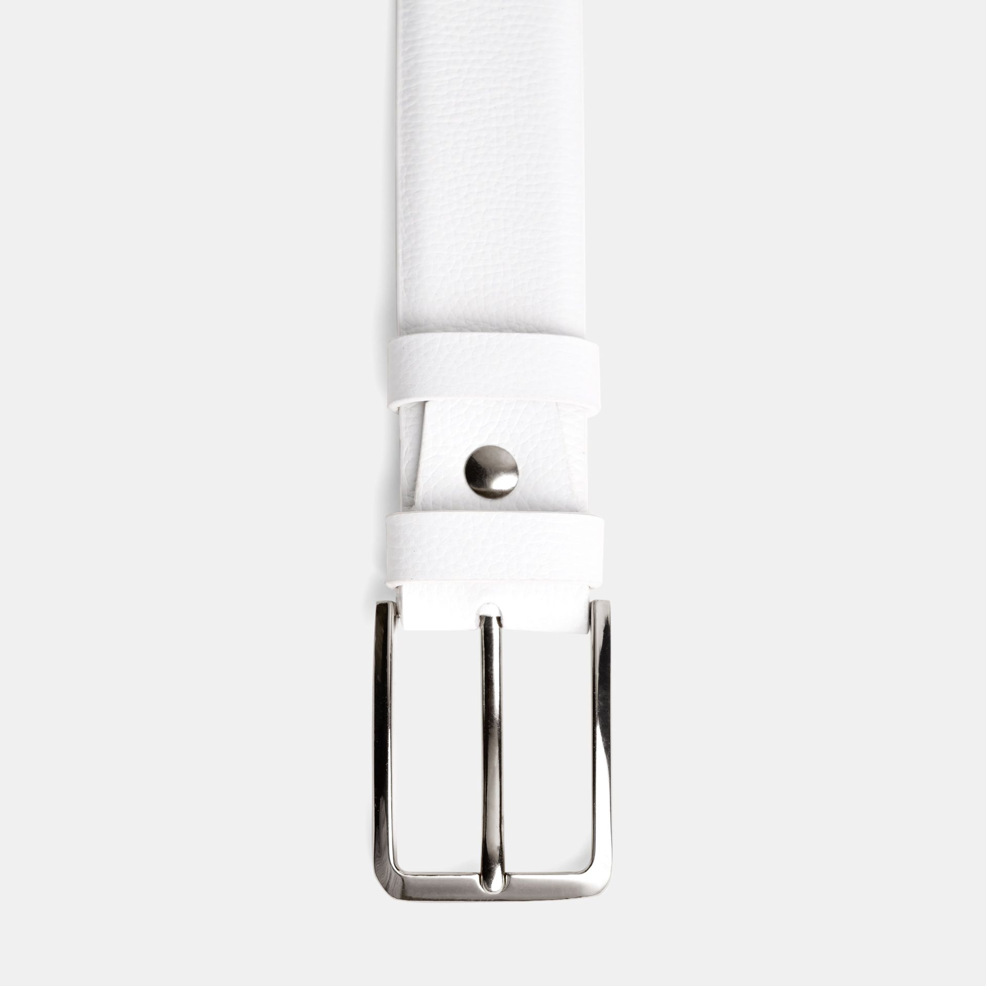 White Leather Belt Silver Buckle