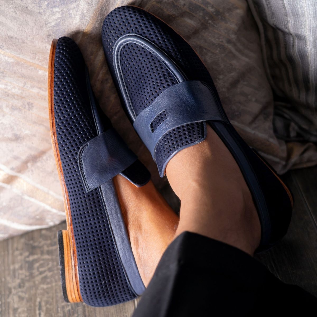 Blue Suede Square Penny Loafer Image
