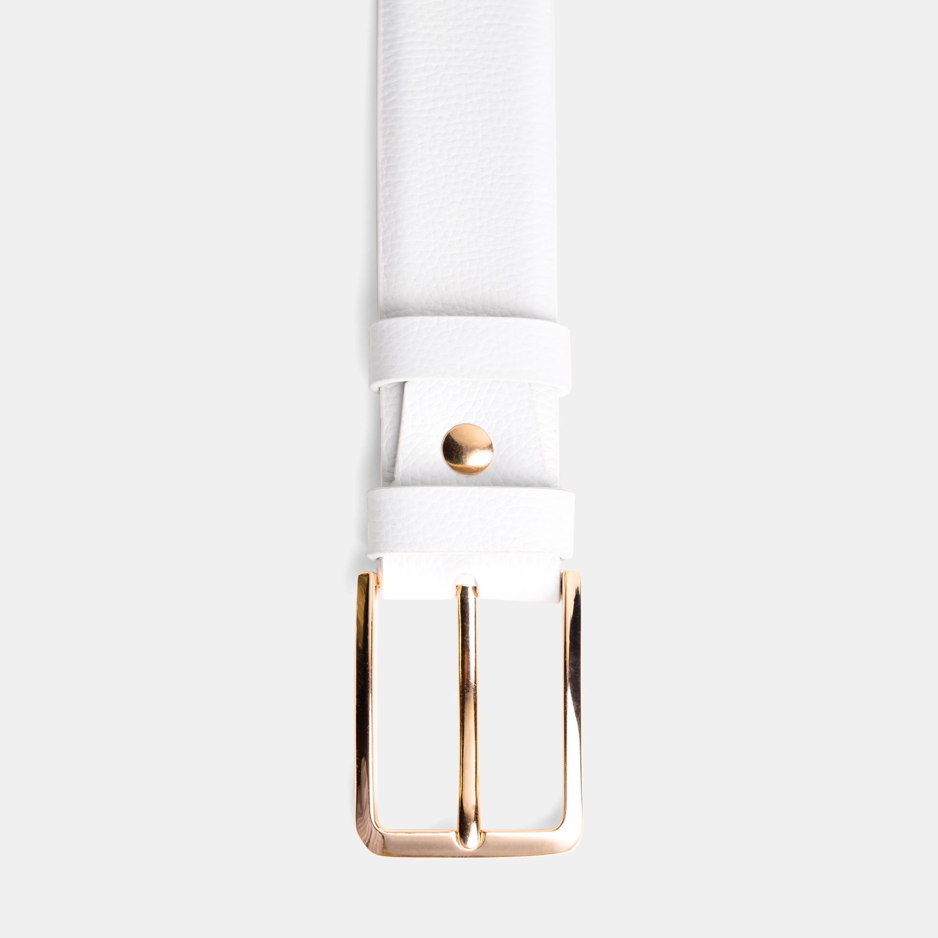 White Leather Belt Golden Buckle 