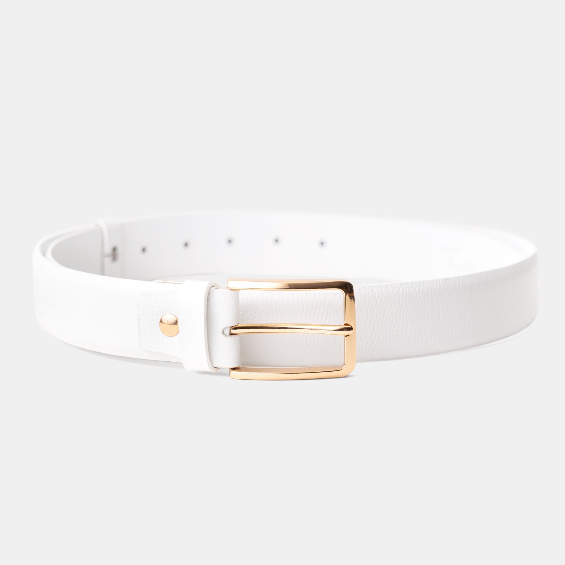 White Leather Belt Golden Buckle 