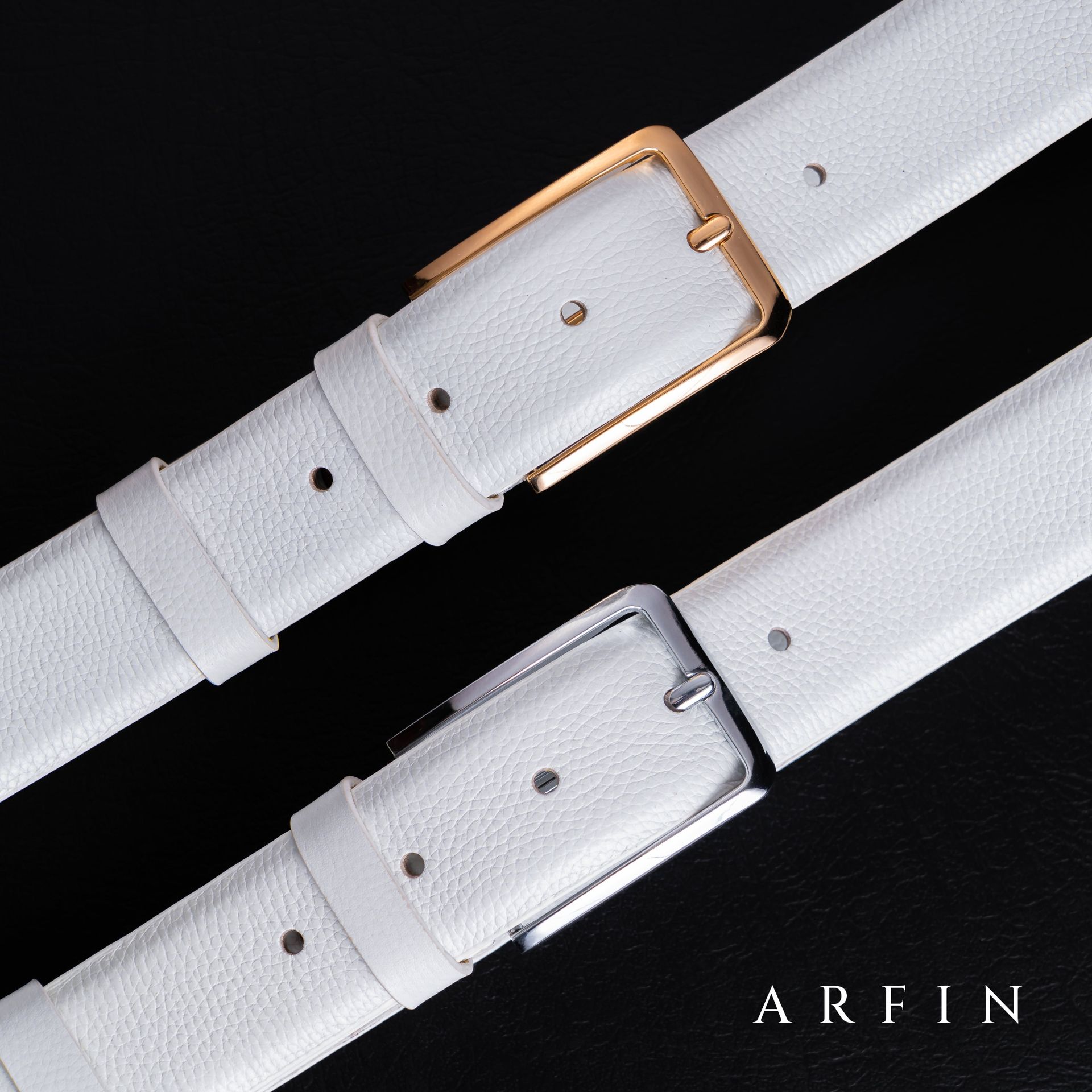 White Leather Belt Golden Buckle  Image