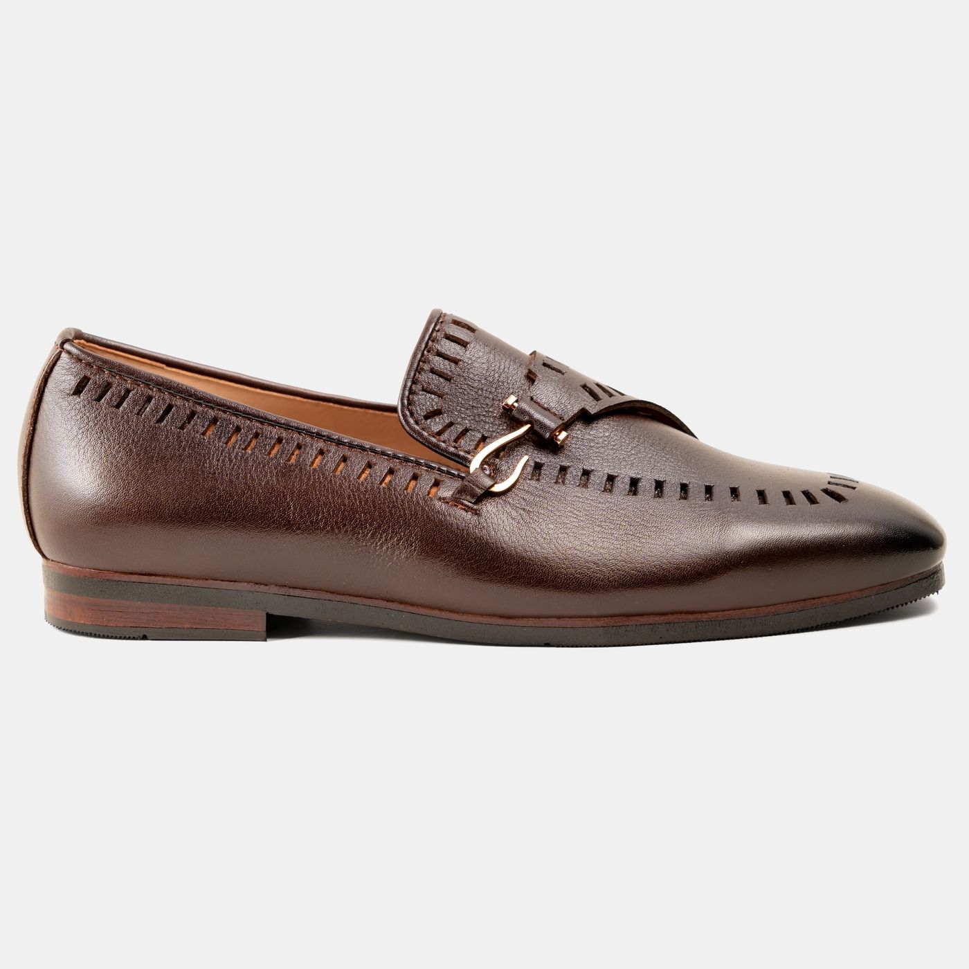 Single Hook-Strap Cocoa Punched Loafer