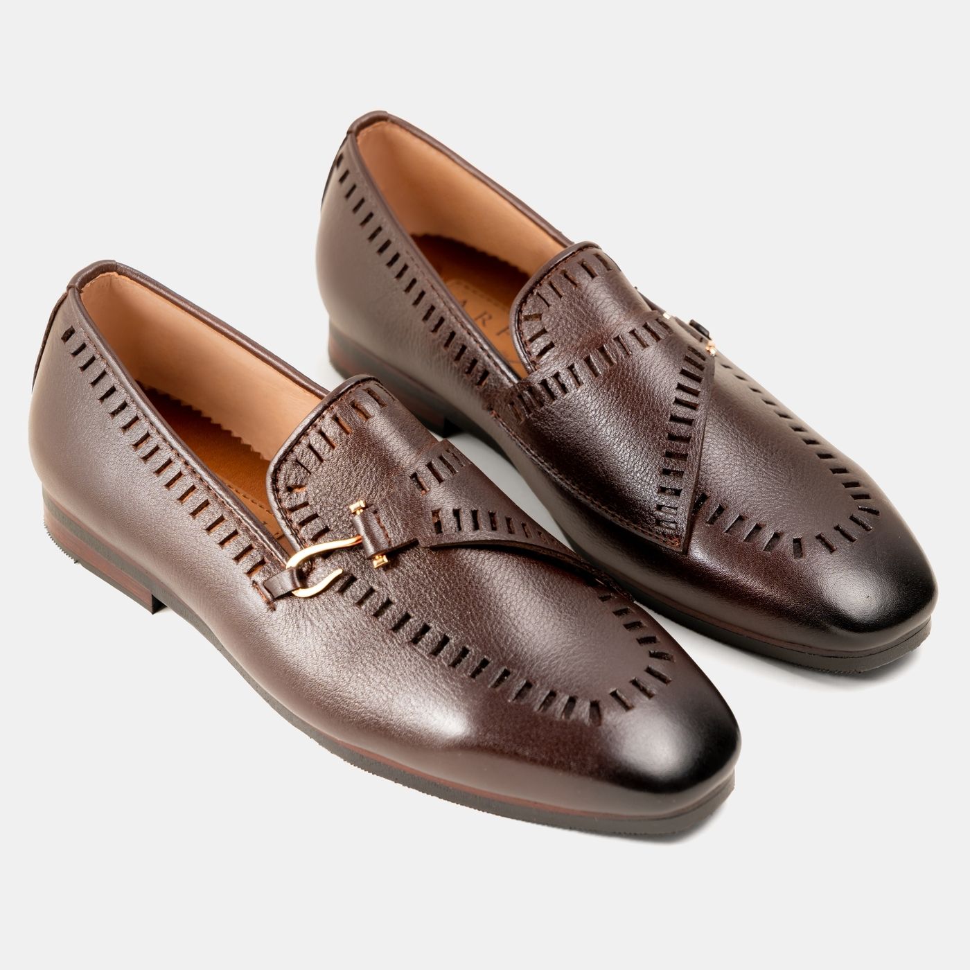 Single Hook-Strap Cocoa Punched Loafer