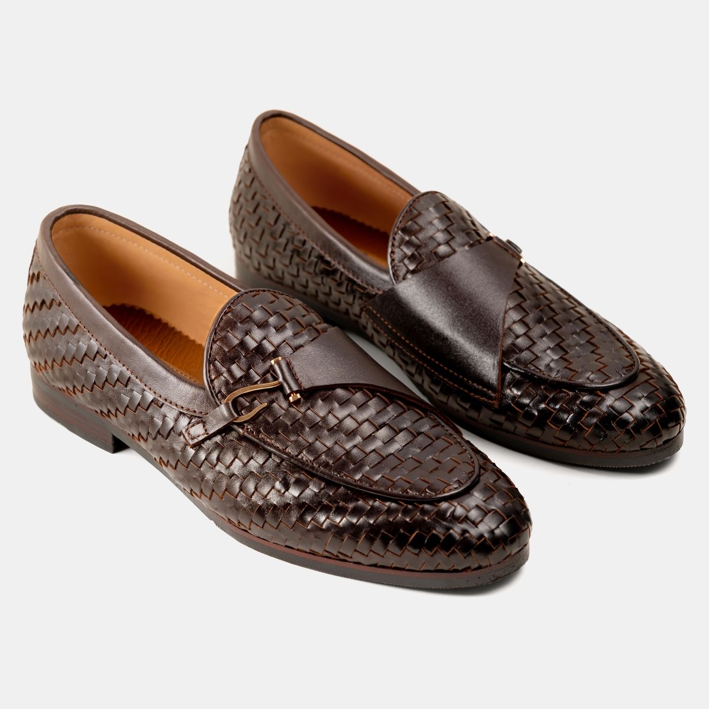 Single Hook-Strap Braided Brown Loafer