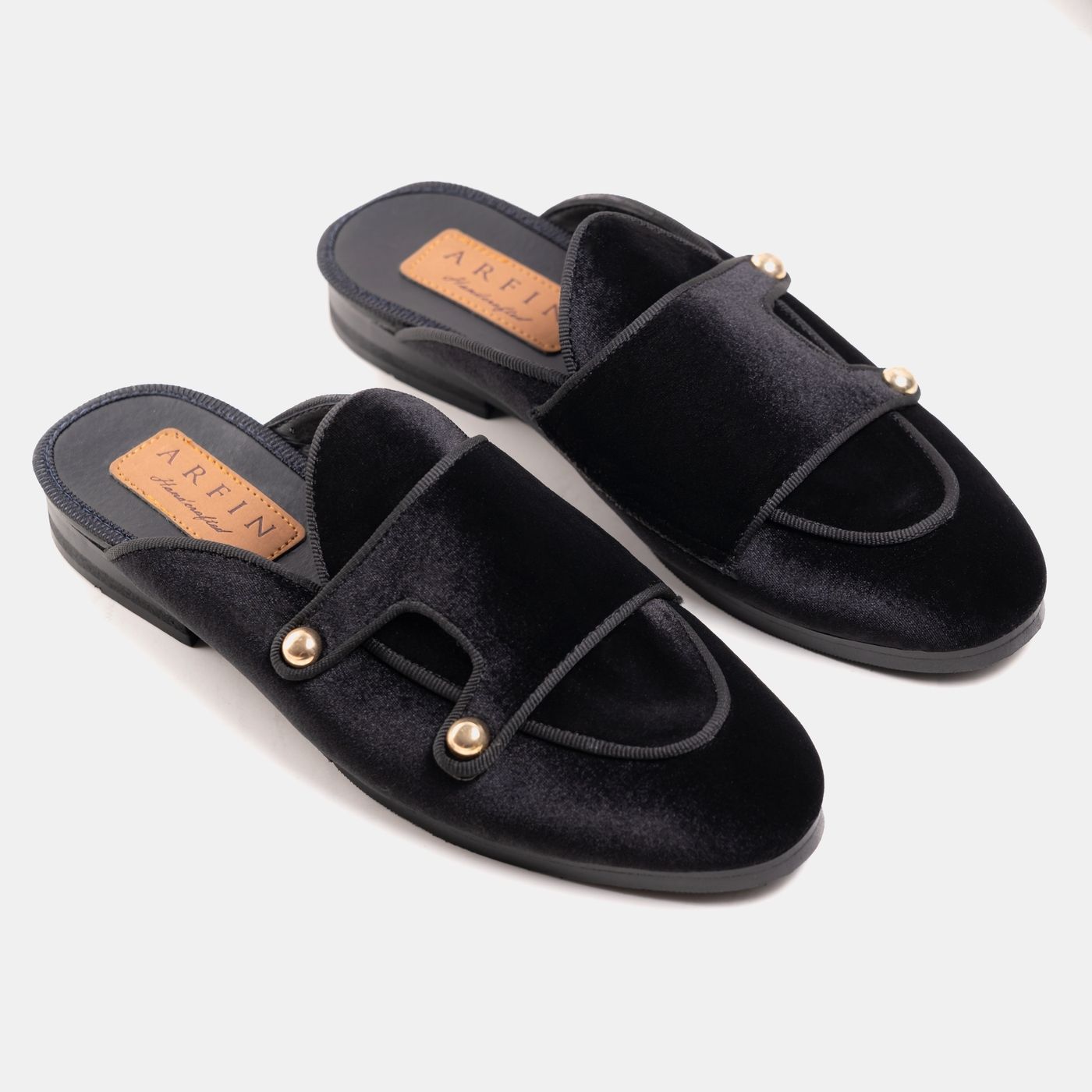 Velvet Double Monk Buttoned Half Shoe