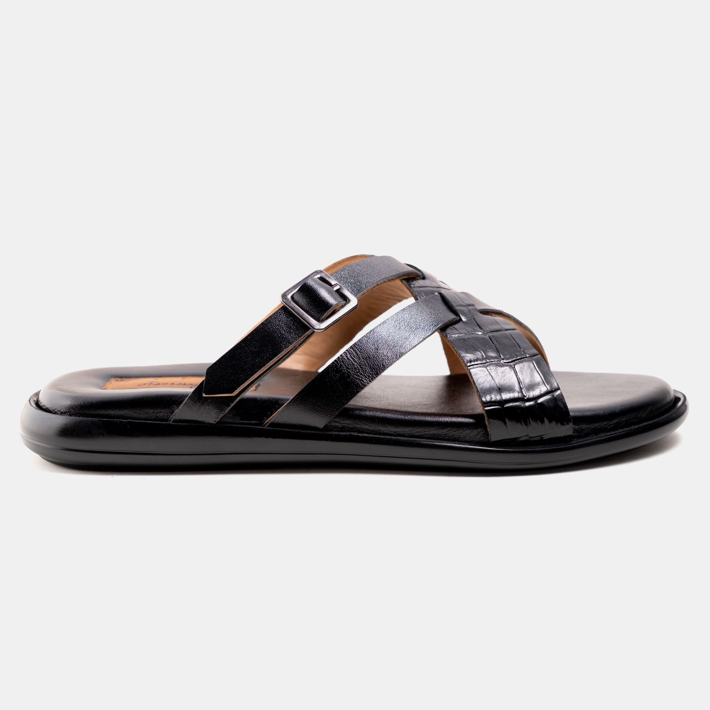 Black Cross Braided Glossy Sandal