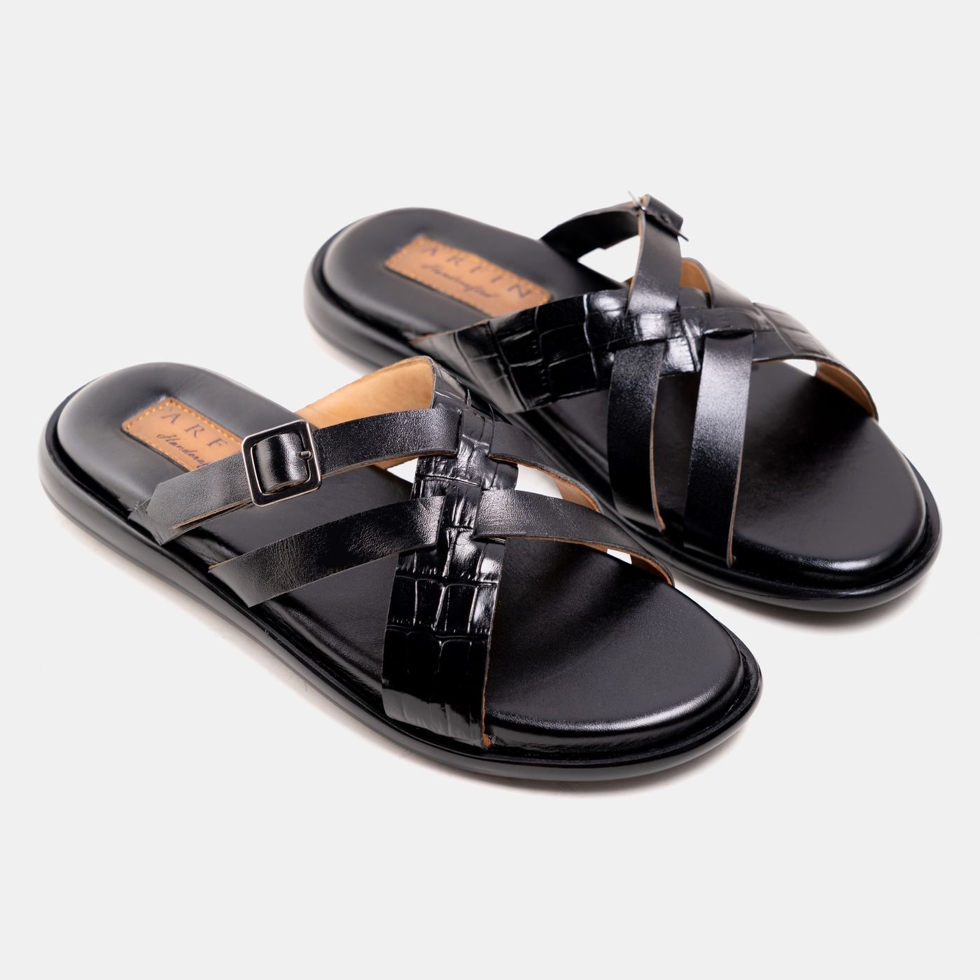 Black Cross Braided Glossy Sandal