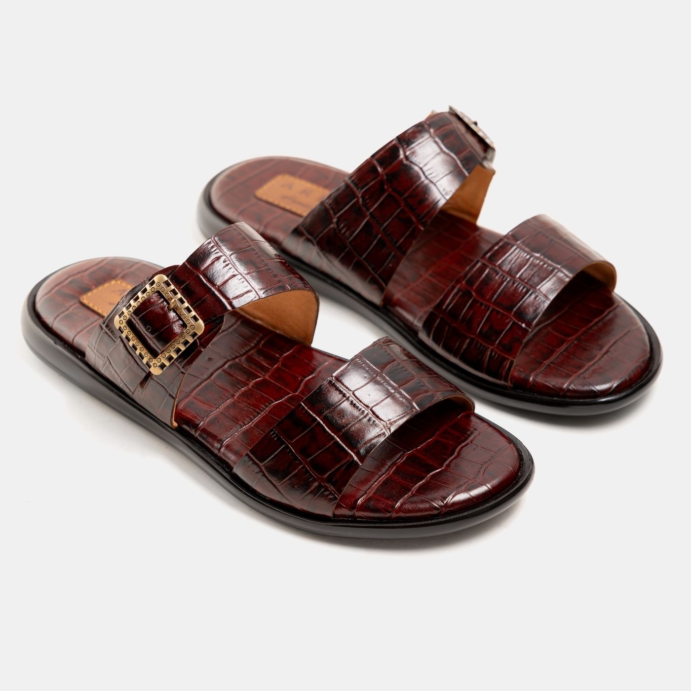 ARFIN Double Strap Croc Brown Sandal