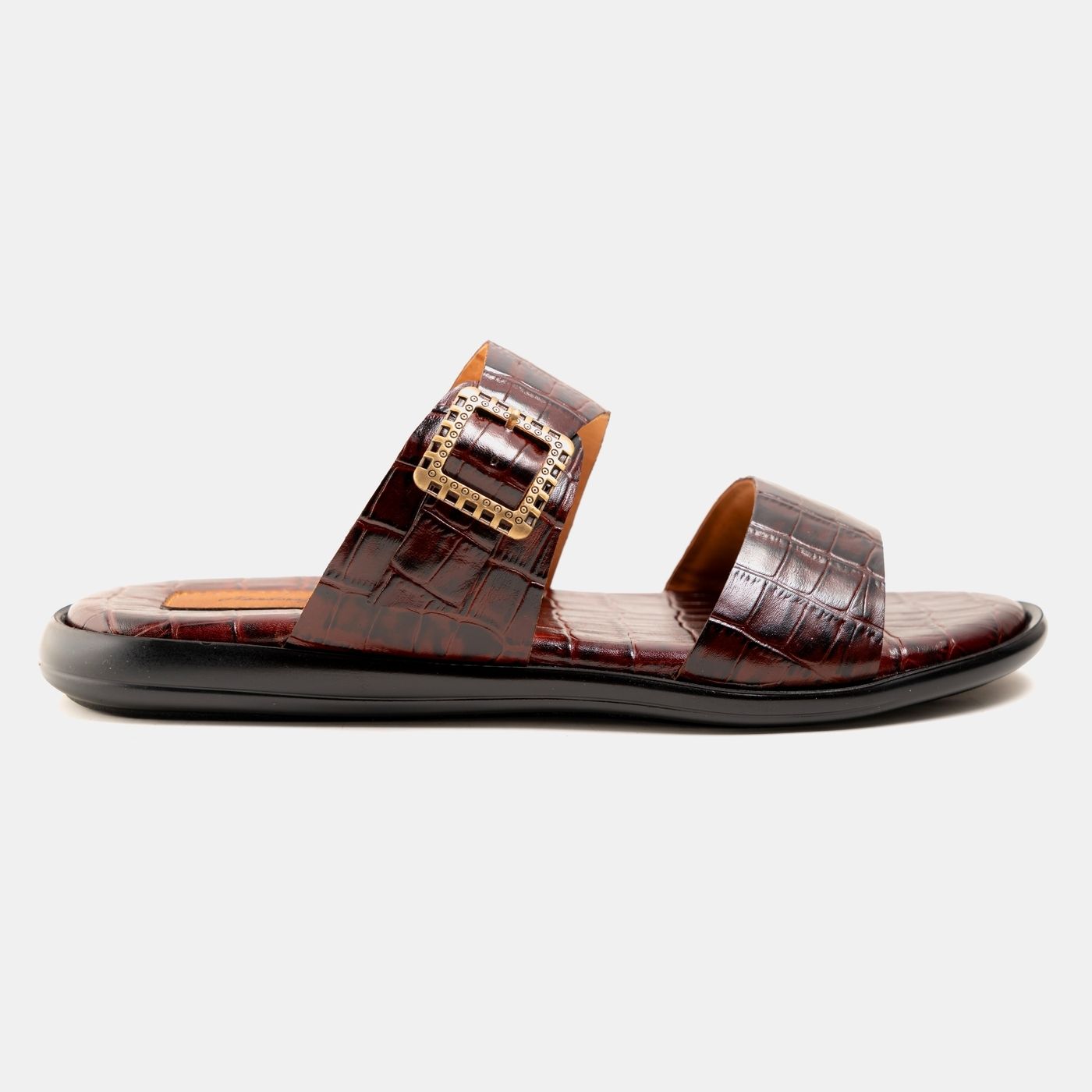 ARFIN Double Strap Croc Brown Sandal