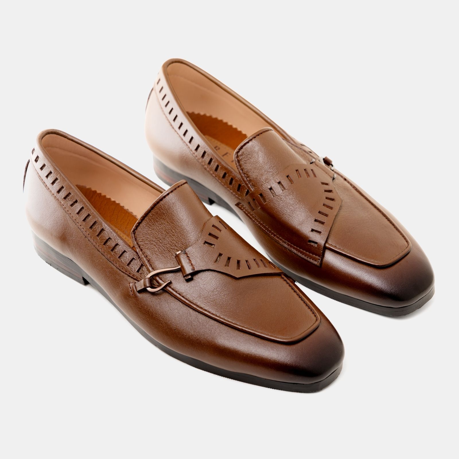 Brown Brogue Hook Strap Loafer