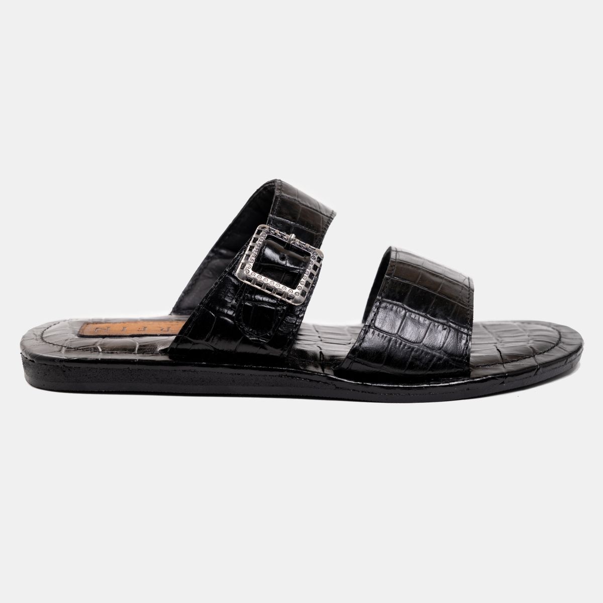 ARFIN Double Strap Croc Black Sandal