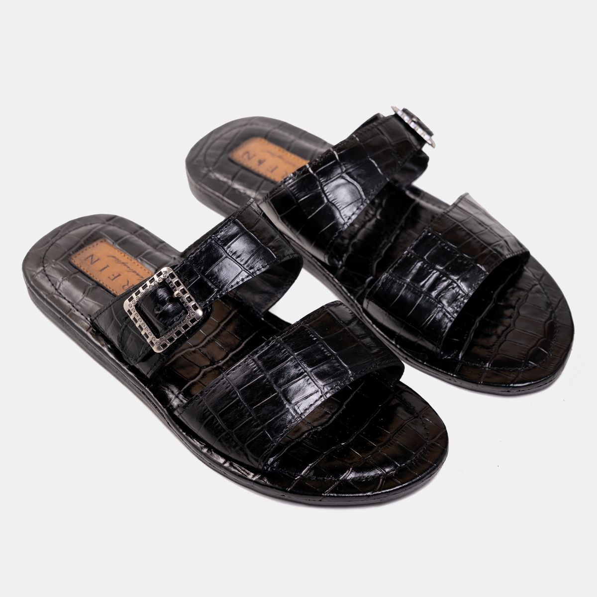 ARFIN Double Strap Croc Black Sandal