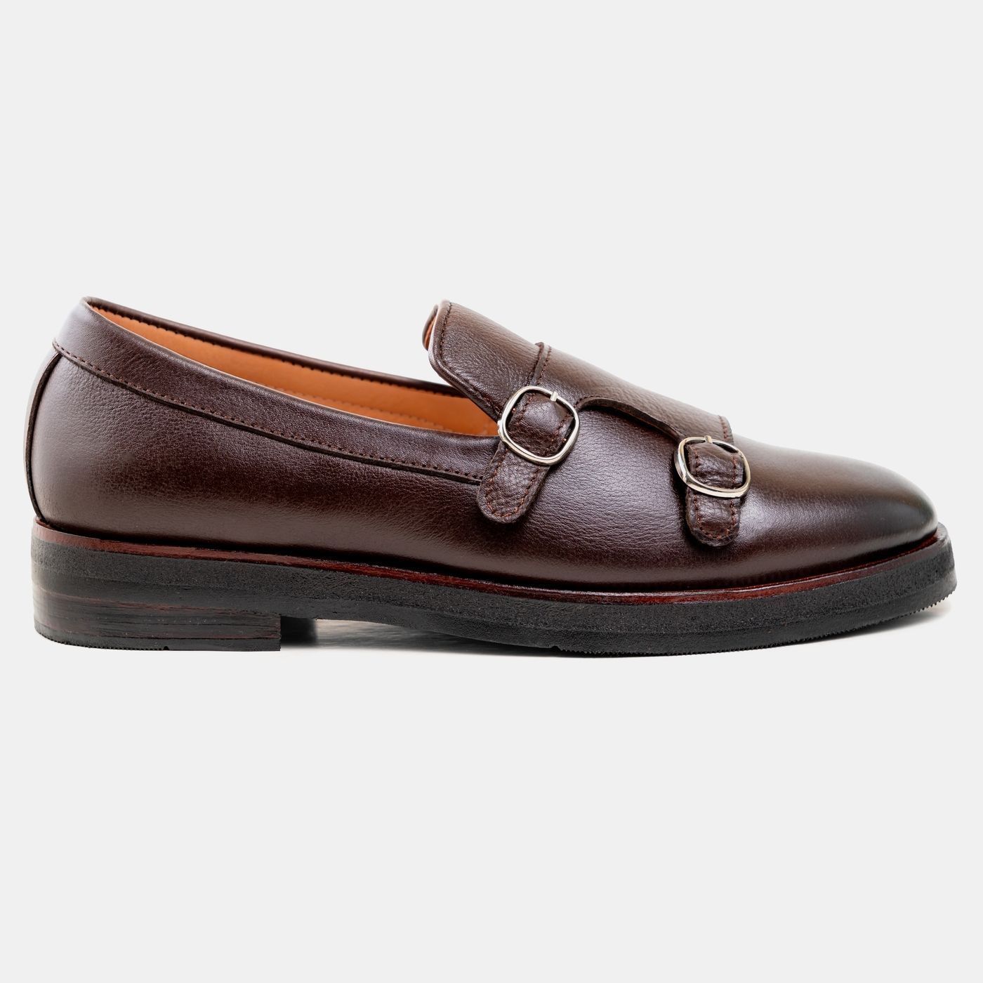 Dual Buckle Leather Monk Loafers