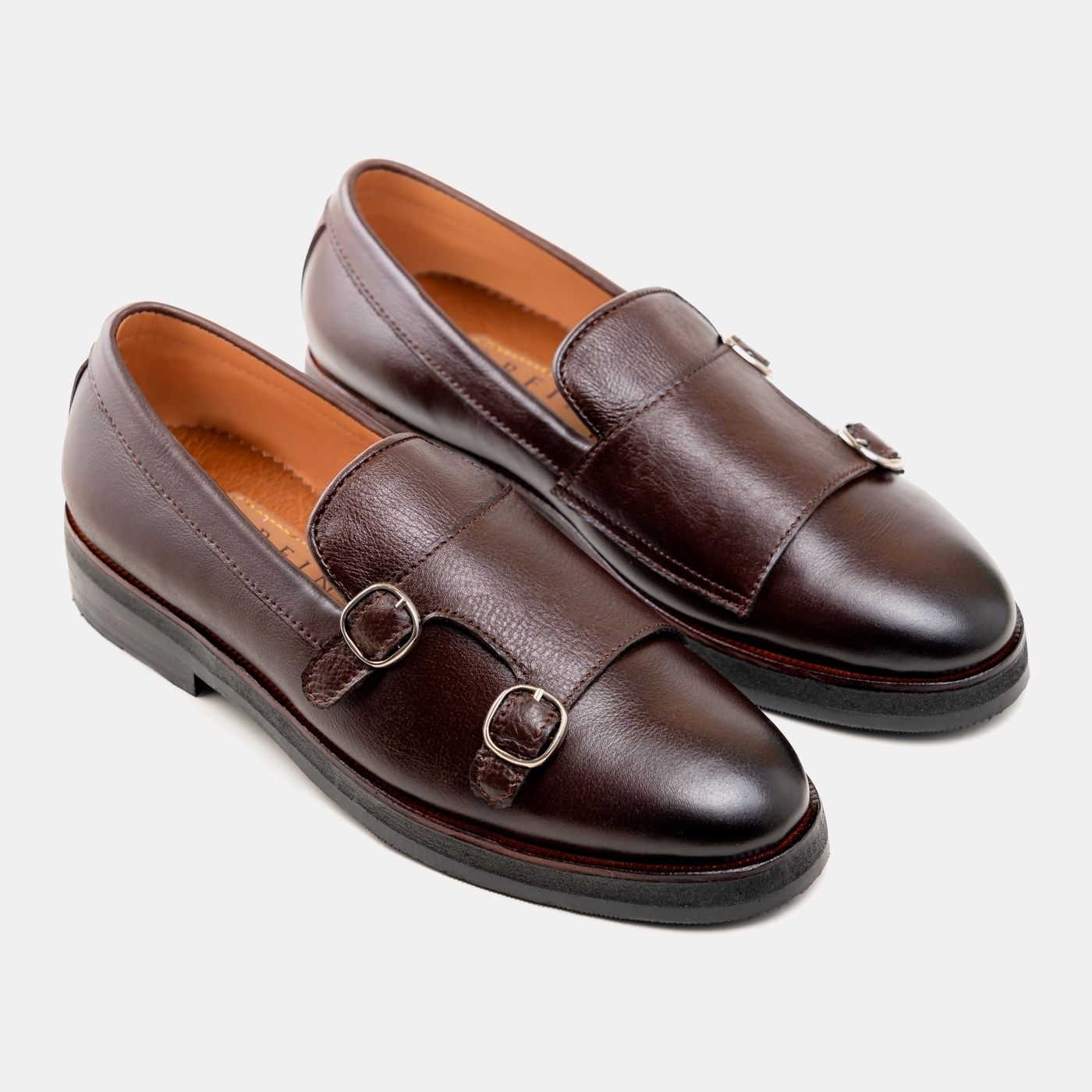 Dual Buckle Leather Monk Loafers