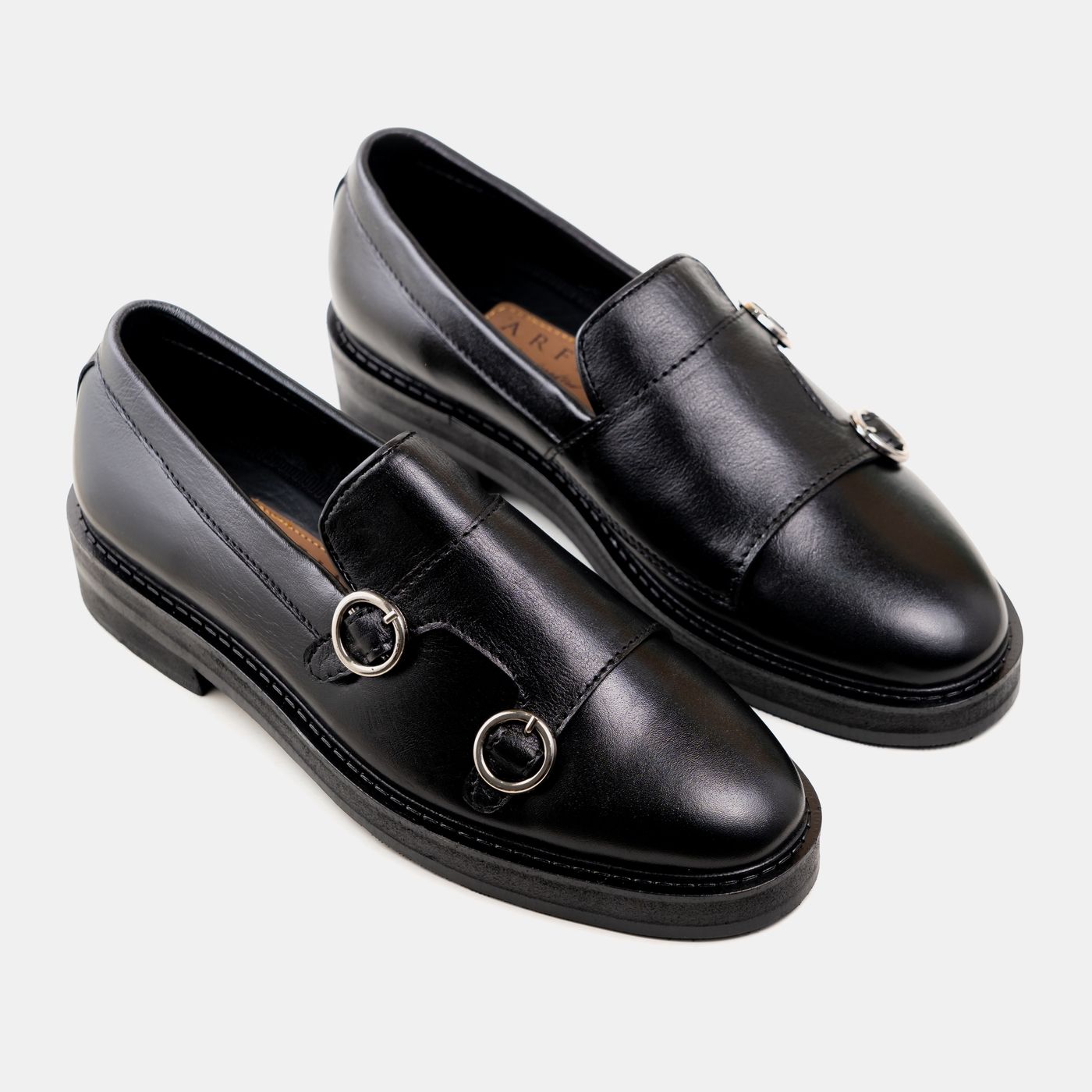 Dual Buckle Leather Monk Loafers