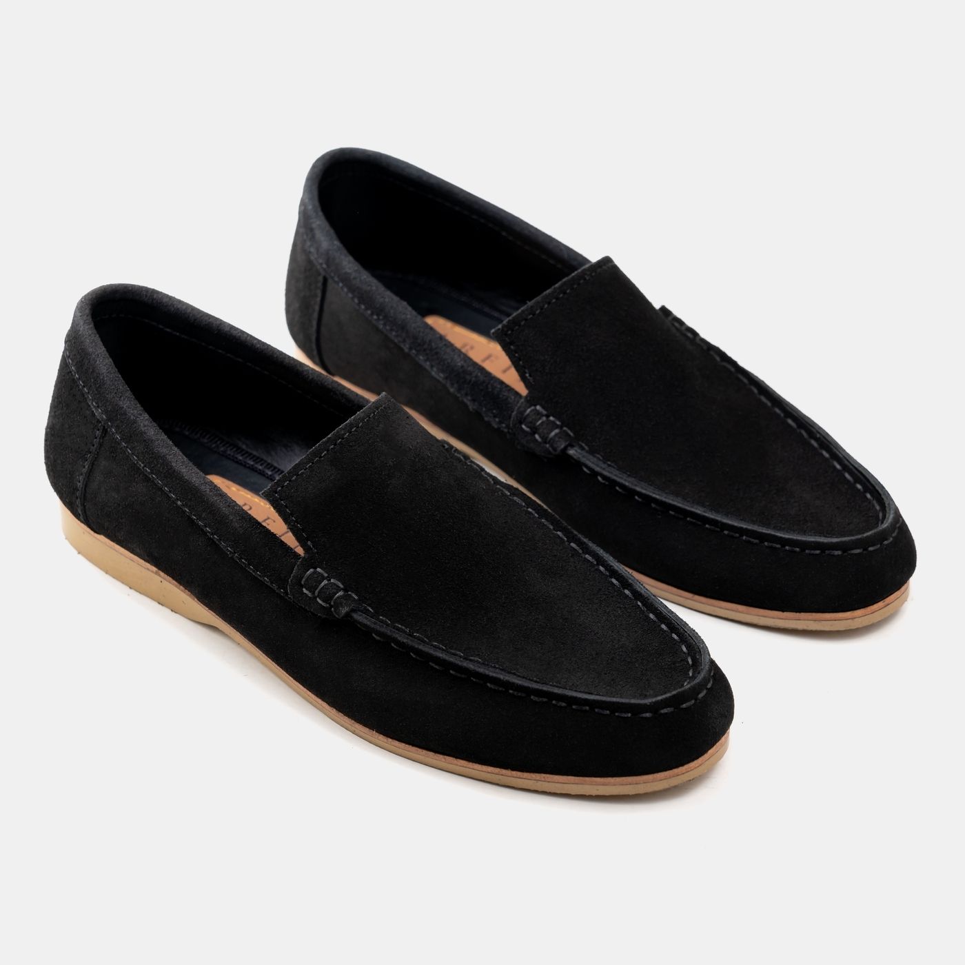 Suede Moc Toe Loafers in Black