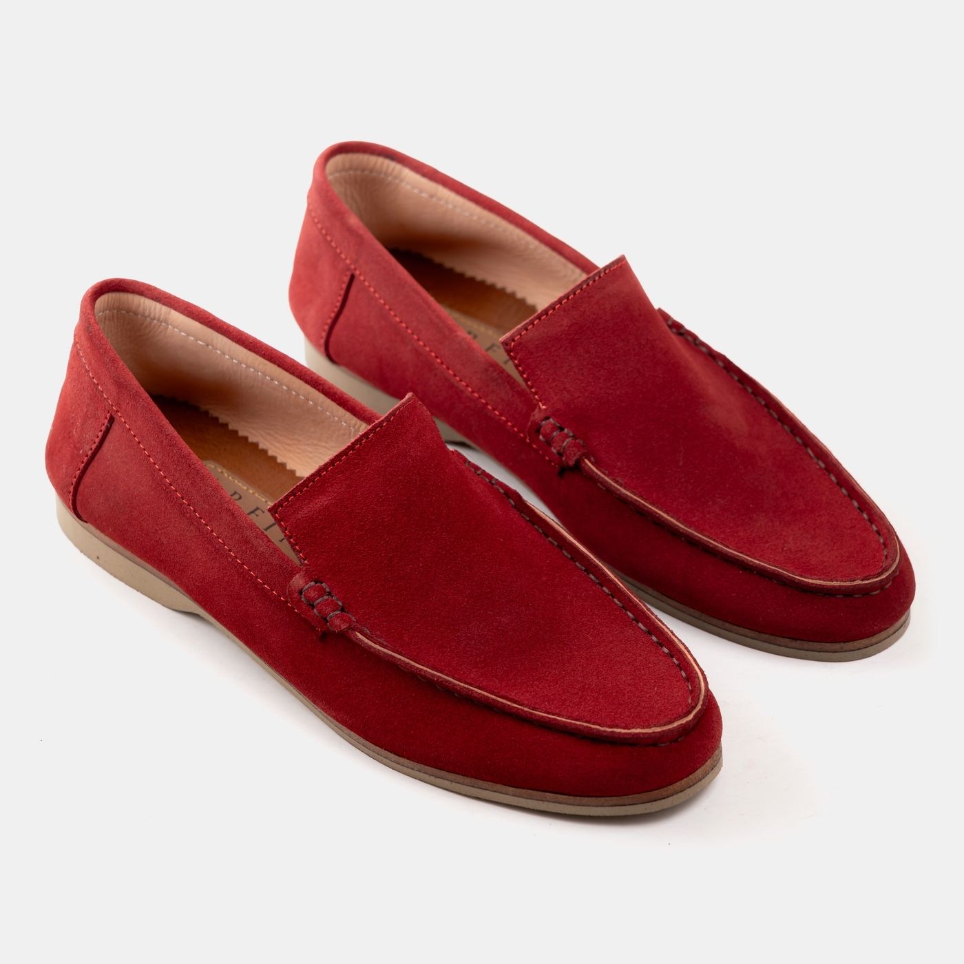 Suede Moc Toe Loafers in Maroon