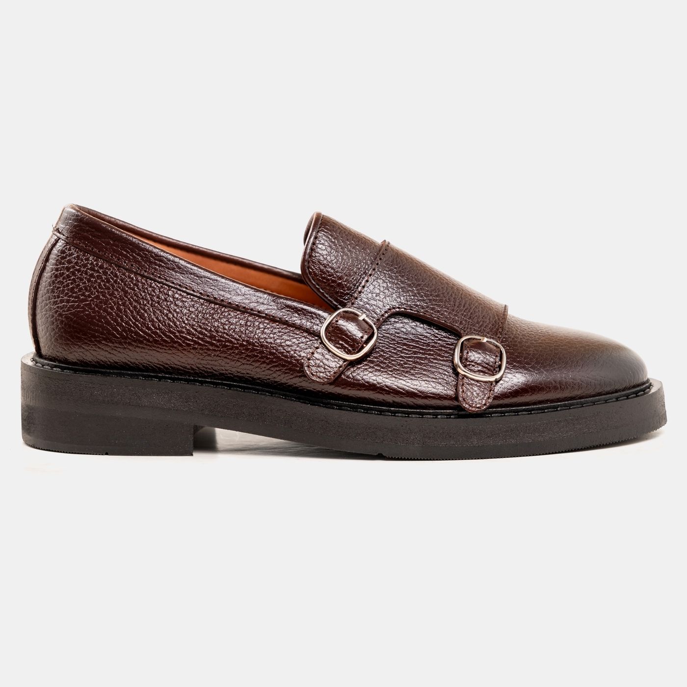 Dual Buckle Leather Monk Loafers