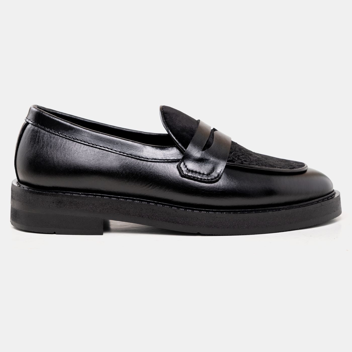  Signature Embroidery Penny Loafer Black