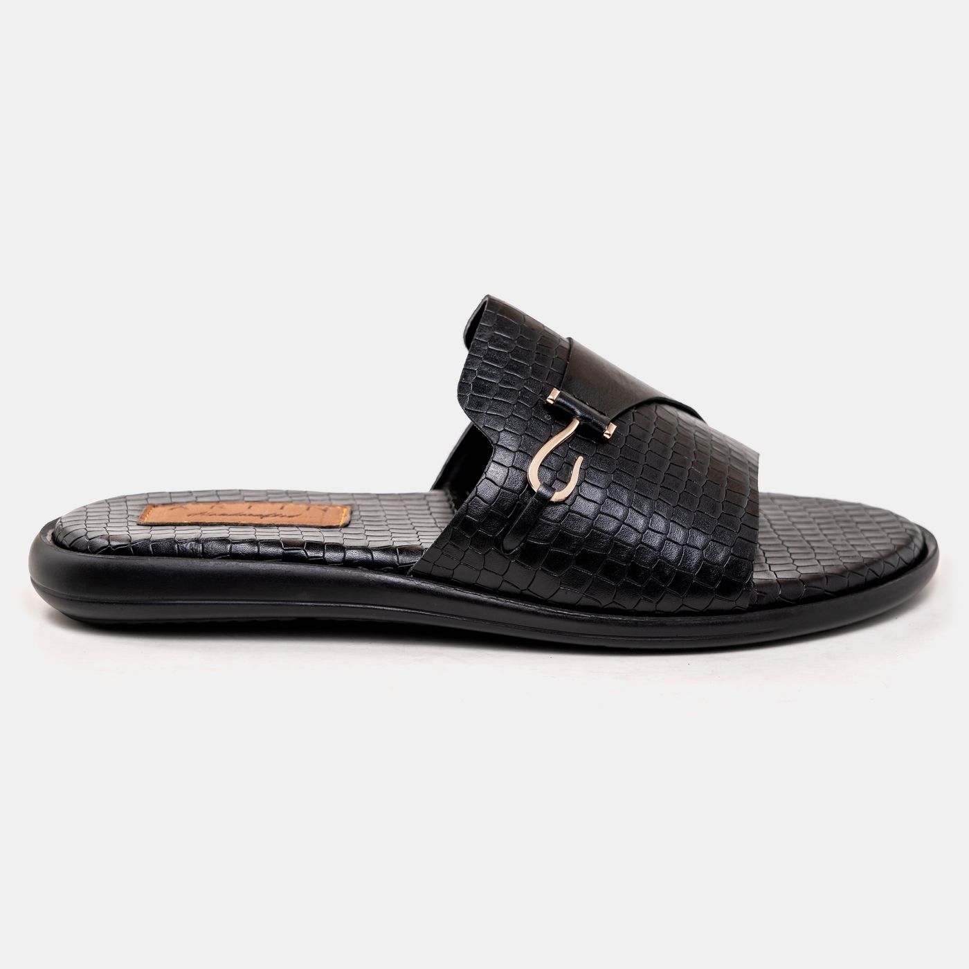 Black Embossed Single Hook Sandal