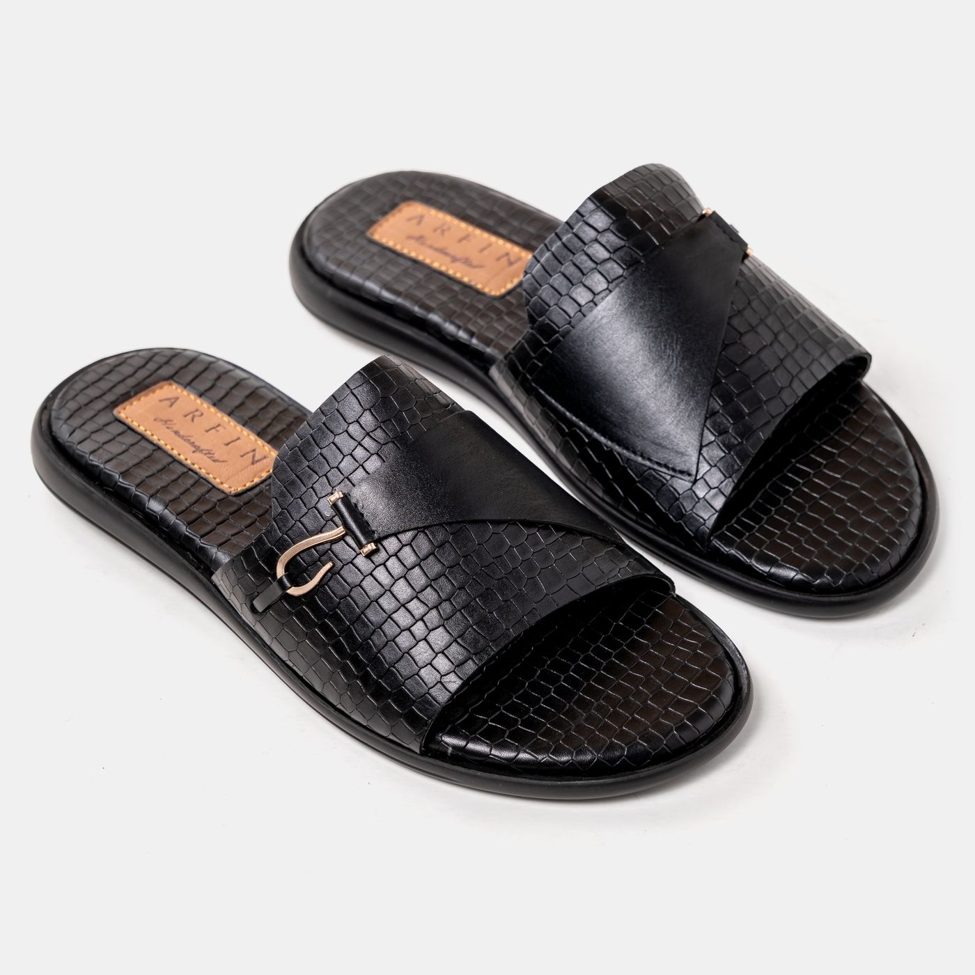 Black Embossed Single Hook Sandal