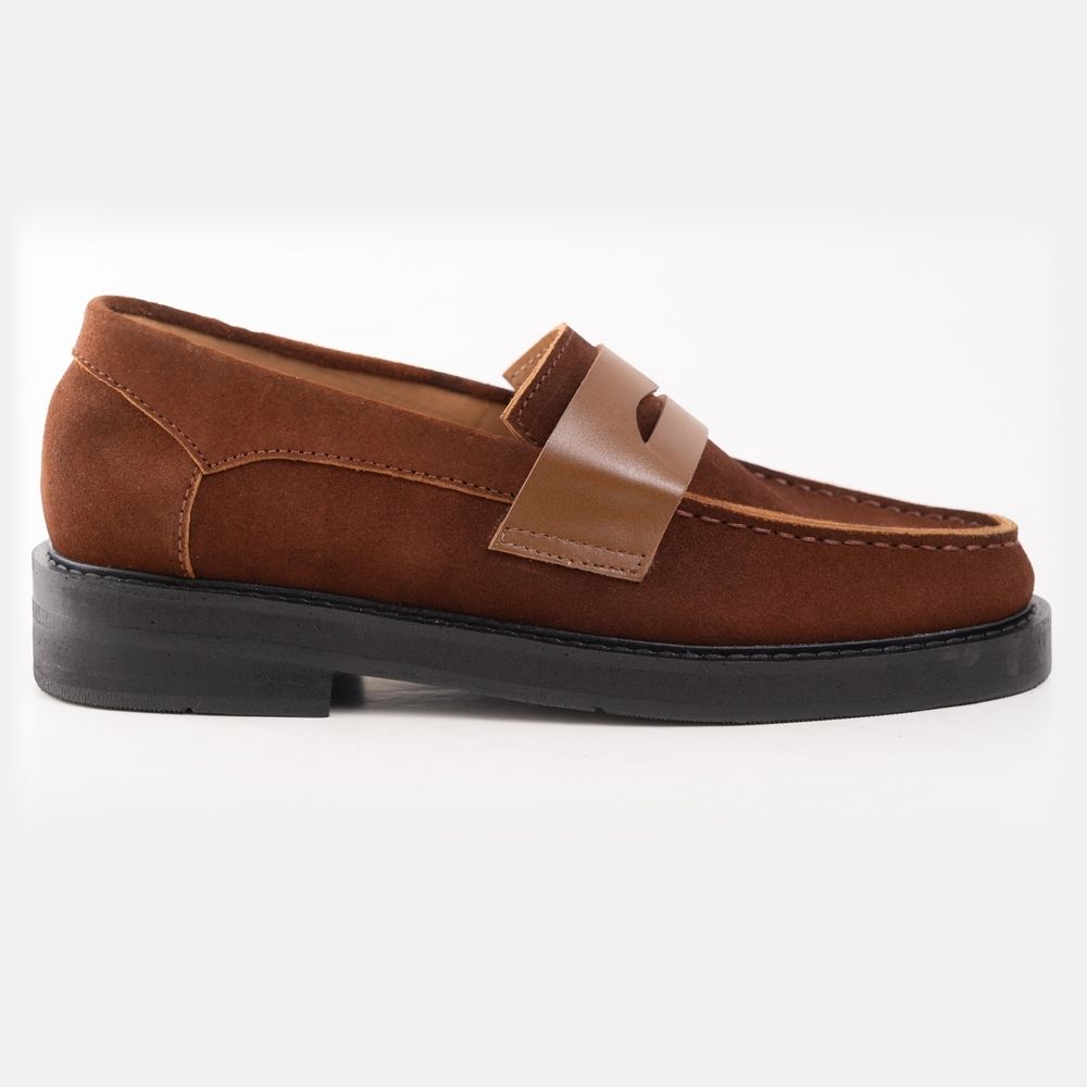 Premium Suede Fat Sole Penny Loafer Brown 