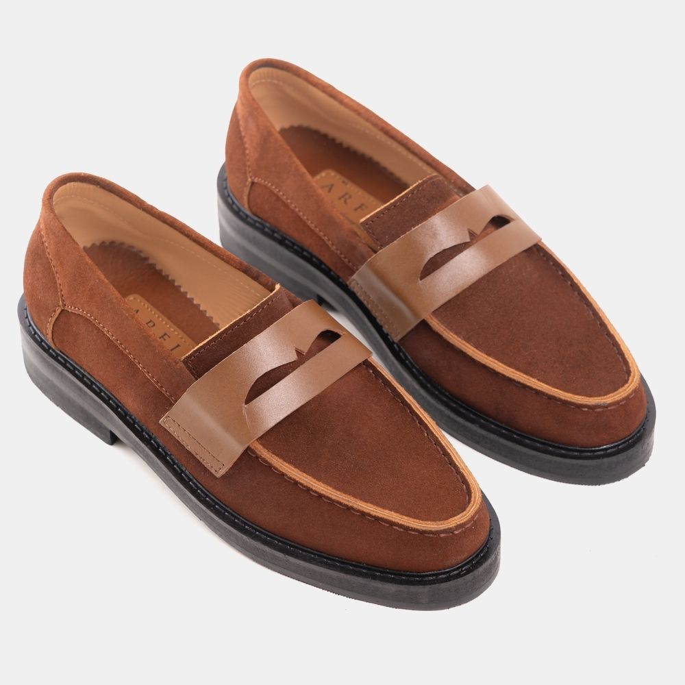 Premium Suede Fat Sole Penny Loafer Brown 