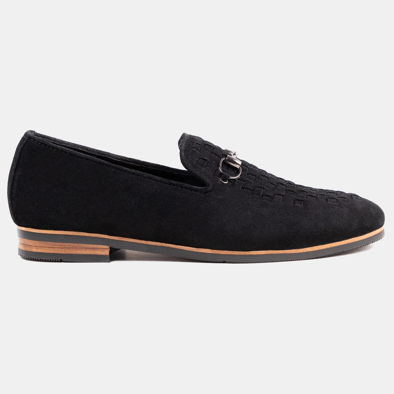 Suede Black Horse-bit Loafer with Braiding