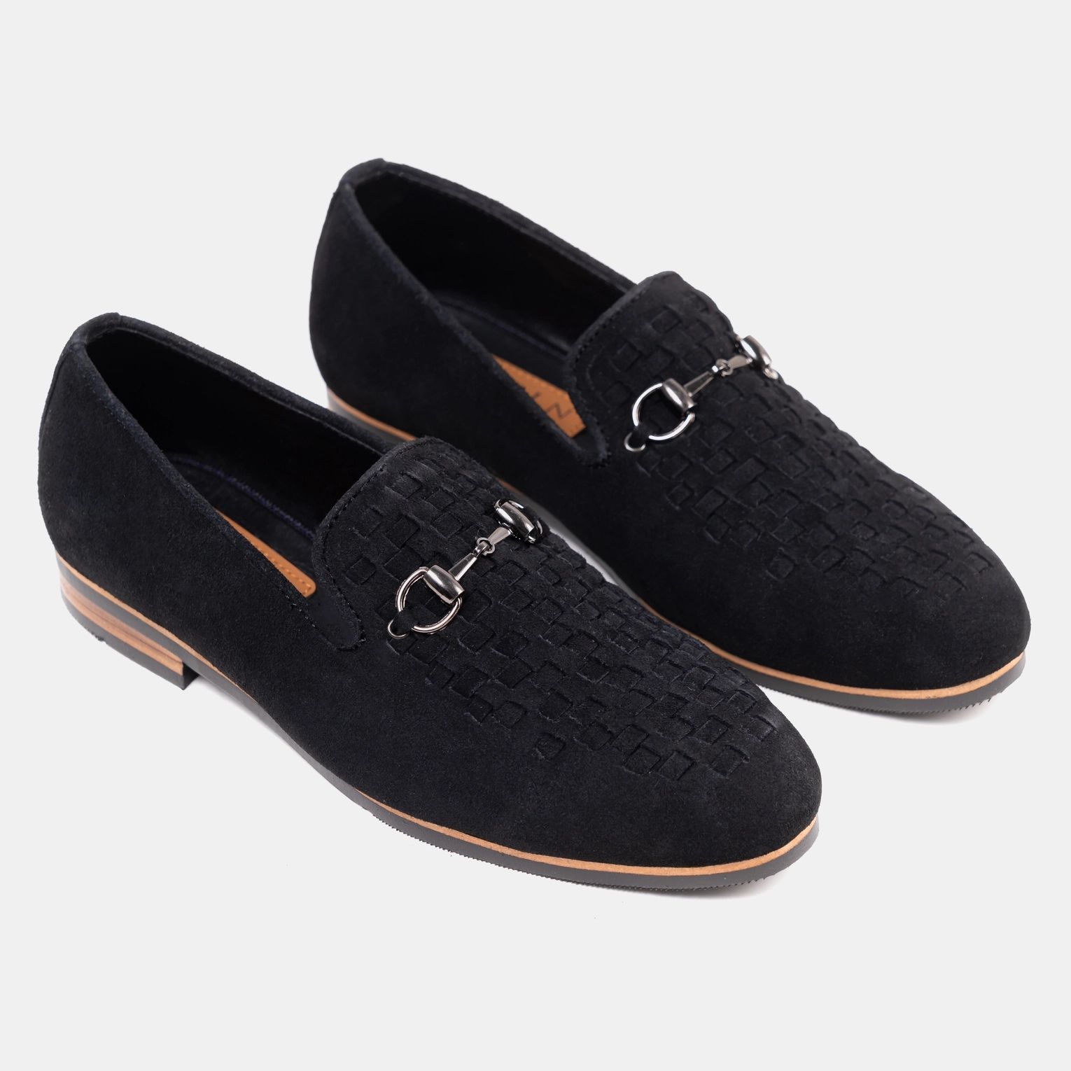 Suede Black Horse-bit Loafer with Braiding