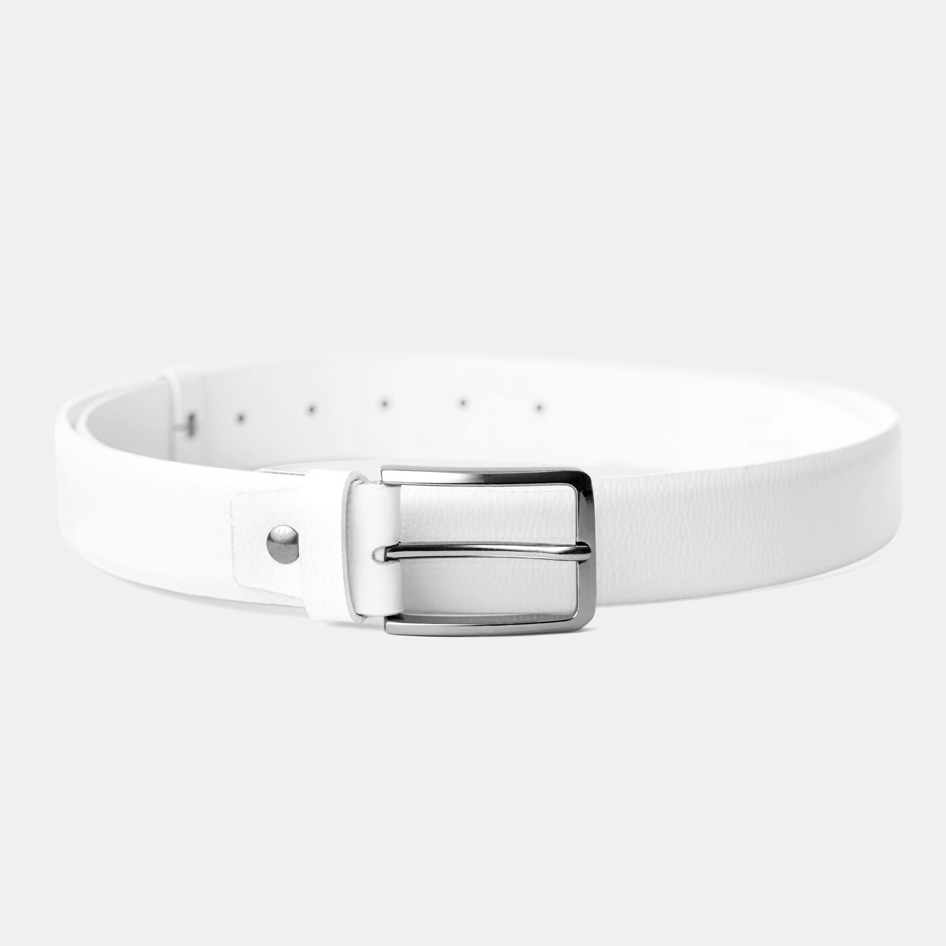 White Leather Belt Silver Buckle