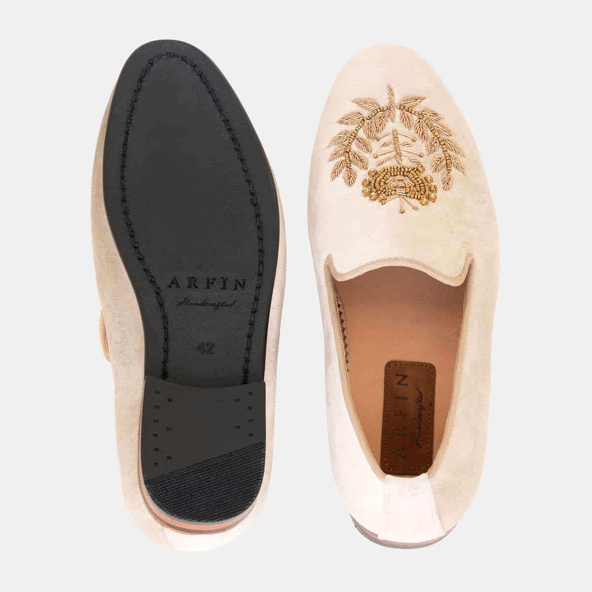 Off-White Royal Crowned Zardozi Velvet Slip-On 