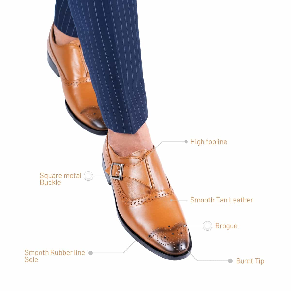 Brogue Single Strap Shoe in Tan Image