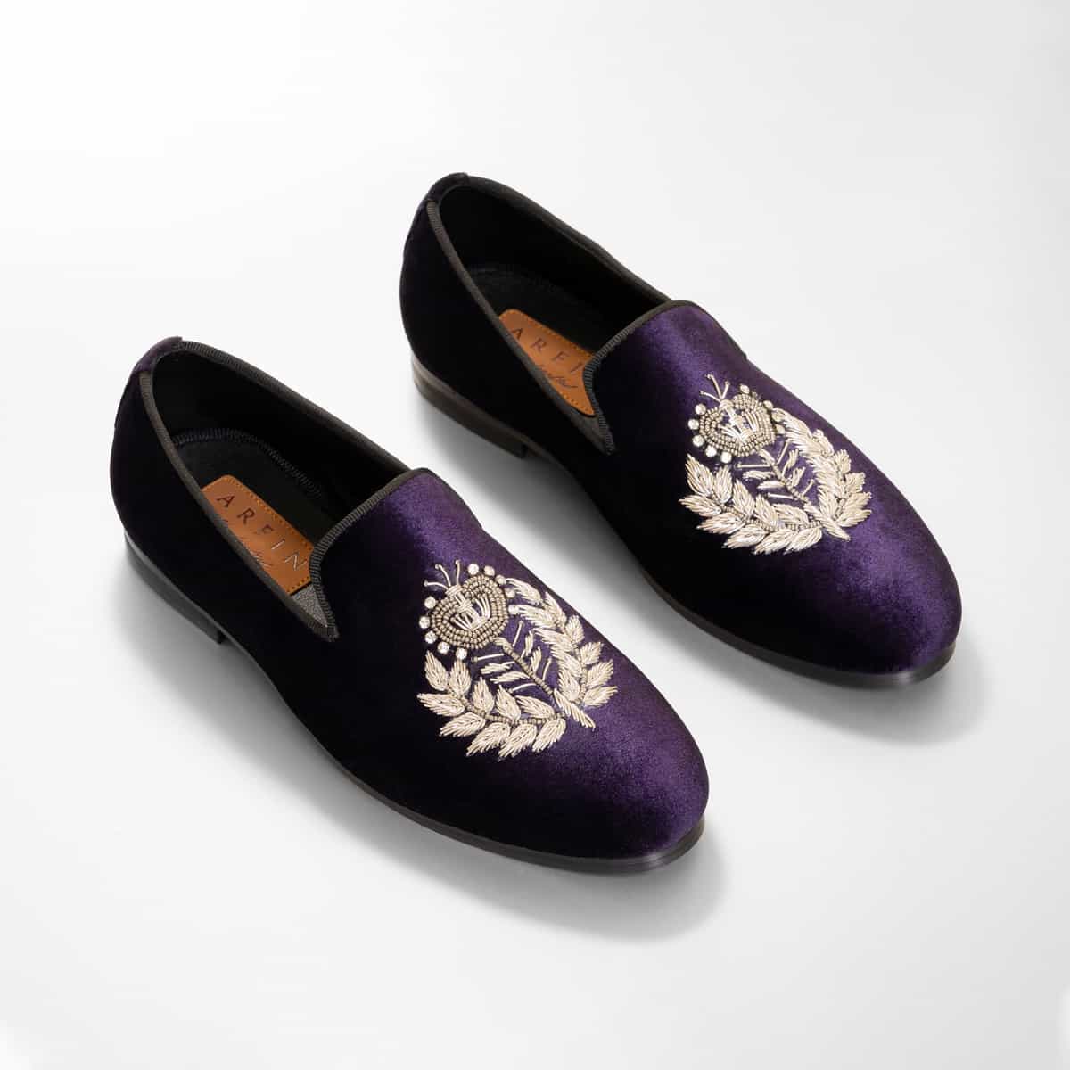 Purple Royal Crowned Zardozi Velvet Slip-On Image